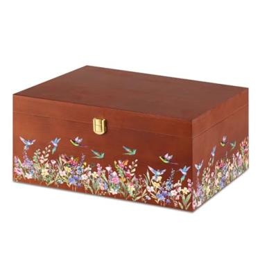 Imagem de InnoBeta Caixa de lembrança de beija-flor, caixas de armazenamento de madeira, organizador decorativo com tampa para inauguração de casa, Natal, aniversário, tesouro de memória