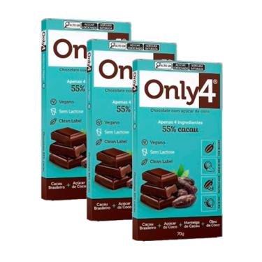Imagem de Kit 3X: Chocolate 55% Cacau Sem Lactose Vegano Only4 70g