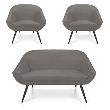 Imagem de Kit 01 Namoradeira 02 Lugares e 02 Poltronas Giovana Suede Grafite de Ferro