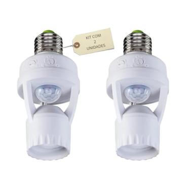 Imagem de Kit 2x Sensor De Presença Externo Interno Sem Fio Inteligente Lâmpada Com Fotocélula Soquete E27 Bivolt Detetor de Movimento 360° para Lâmpadas até 60 W Instalação Fácil, Economia de Energia