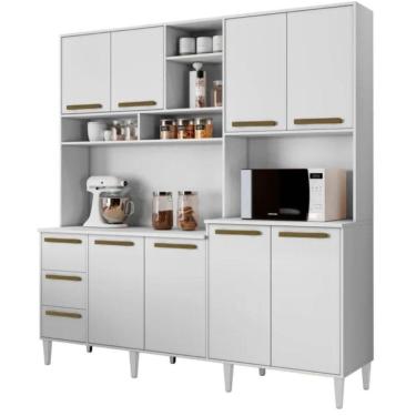 Imagem de Armário De Cozinha São Luís 8 Portas 3 Gavetas Branco Kaiki Móveis