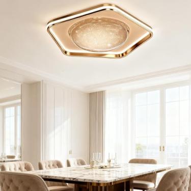 Imagem de Daksan Luminária LED de Teto Criativo 50cm - 3 Cores (3000K-6000K), Iluminação para Sala/Jantar com Controle Remoto - Design Minimalista, Luz Protetora para Quarto/Biblioteca (Branco, 112W, 10-15m²)