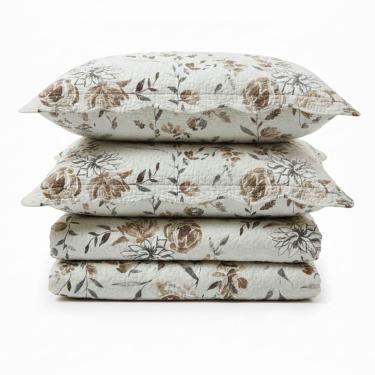 Imagem de Kit Cobre Leito Colcha Magnus Super King 3 Peças Dupla Face Estampado Floral - Natural...