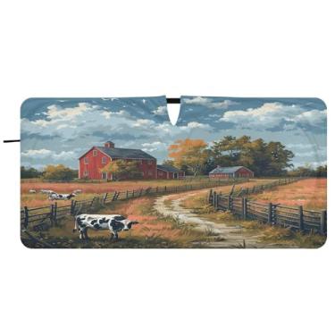 Imagem de Blueangle Cena de fazenda com vacas pára-brisas para-sol - 149.9 cm x 76.2 cm dobrável carro janela frontal blocos para-sol raios UV viseira de sol (893)