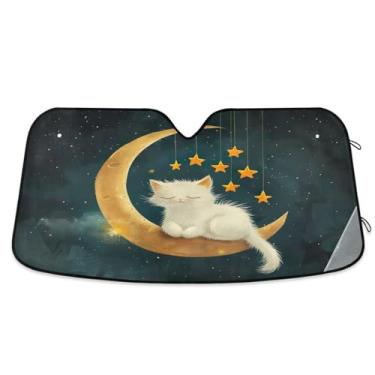 Imagem de ATTX Pára-brisas de carro de gato fofo 139.7 cm x 70.1 cm escudo solar universal com proteção UV, persiana de janela frontal automática dobrável para caminhões Sedans SUVs #203