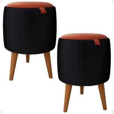 Imagem de Kit 2 Puffs Banqueta Gourmet Luxo Decorativos – Puff Retrô para Sala e Quarto em Diversas Cores(Kit Preto Suéde)