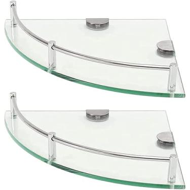 Imagem de Prateleiras de banheiro, prateleira de canto de vidro para banheiro de 2 andares, prateleira de vidro temperado para armazenar garrafas, escovas, gel de chuveiro, sabonete/xampu