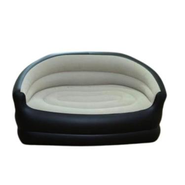 Imagem de Mini Sofá Inflável 2 Lugares, PVC Flocado, Cinza e Azul, 120x75x60cm, Portátil com Bomba, Capacidade 100kg