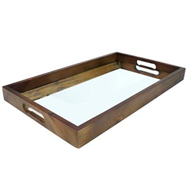 Imagem de BANDEJA RETANGULAR DE MADEIRA NATURAL COM ESPELHO E ALCA L60XP35XA5CM COR MARROM