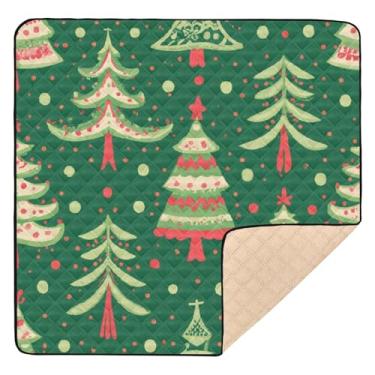 Imagem de Qilmy Tapete de brinquedo para bebês com estampa de árvore de Natal 127 x 127 cm, macio à prova d'água para bebês e crianças, tapete antiderrapante lavável para cercadinho