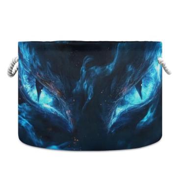 Imagem de JUZIHAI Cesto de armazenamento dobrável Dragon Eyes cesto de roupa suja para bebês com alças de corda de algodão, caixa de brinquedos dobrável, organizador de armário para quarto, berçário, casa, 50 x