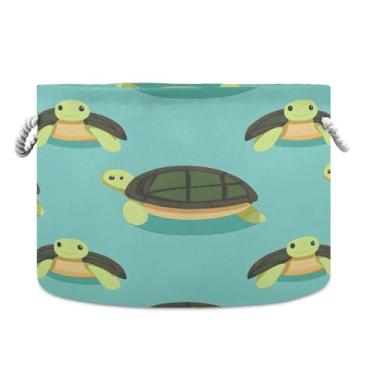 Imagem de JUZIHAI Cesta de armazenamento dobrável de tartarugas para bebês, cesto de roupa suja, cobertor com alças de corda de algodão, caixa organizadora de armário dobrável para quarto, berçário, casa, 50 x