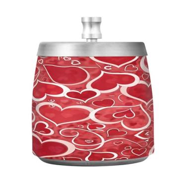 Imagem de Qilmy Cinzeiro de aço inoxidável com tampa para dia dos namorados - Cinzeiro de cigarro à prova de vento sem cheiro sem fumaça para casa, escritório, carro, pátio, varanda (uso interno e externo)