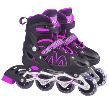 Imagem de Patins Roller Ajustável Inline 4 Rodas Adulto Rodinha Led TAMANHO:ROXO