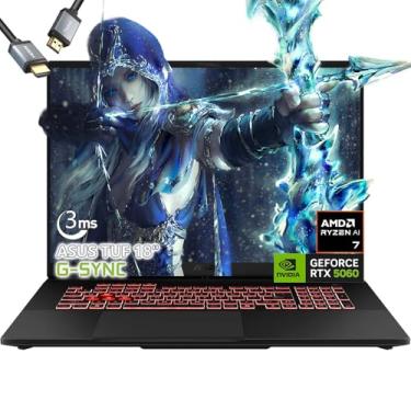 Imagem de ASUS Laptop para jogos TUF A18 - AMD Ryzen 7 260 Beat i9-13905H - NVIDIA RTX 5060-32GB RAM -SSD de 1TB -Tela WUXGA de 18 polegadas - Teclado RGB retroiluminado - Câmera Windows 11 -FHD - Edição de