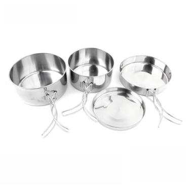 Imagem de Conjunto de Panelas PortáTeis em AçO InoxidáVel, Adequado Para Acampar, Fazer Caminhadas e Pescar(KIT 4 Peças(A))