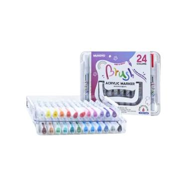 Imagem de Conjunto de marcadores de acrílico pincel – 24 cores vibrantes, tinta opaca à base de água, fluxo suave