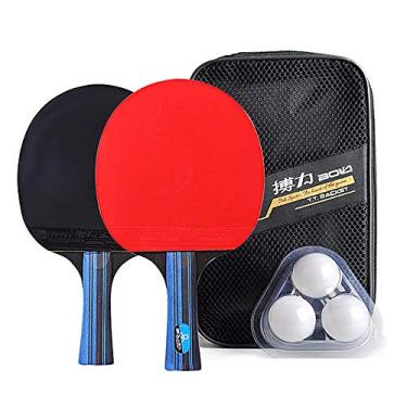 Imagem de Conjunto de Raquetes Tênis Mesa 2 Ping Pong 3 Bolas Bolsa Armazenamento Madeira Kit Prática Diária