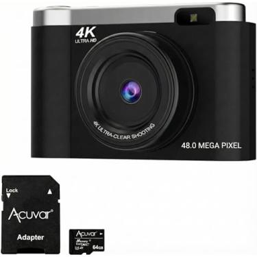 Imagem de Acuvar Câmera Digital 4K Para Fotografia Com Foco Automático, Vlog De 48 Mp No Youtube, Cartão Sd 64 Gb, Tela Flip 2,8", Zoom Compacto Viagem 8X, Flash, Antivibração, Bateria Recarregável