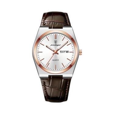 Imagem de Relógio Militar Masculino De Couro À Prova D'Água Com Data E Semana, R