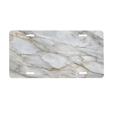 Imagem de Placa de licença branca de arte de mármore para placas de carro dianteiras de alumínio metal adequado para caminhão, placa de porta de carro, bar, café, acessórios automotivos para homens e mulheres