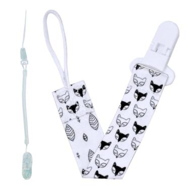 Imagem de Kit 1 Prendedor de Chupetas Estampado e 1 Prendedor de Chupetas Mola Pietra Baby Menino Menina Infantil Bico Clipe Corrente Universal Trava Cordão Top Criança Feminino Masculino (Branco e Raposinha)