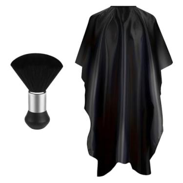 Imagem de Capa profissional de corte de cabelo com escova espanadora de pescoço, capa de barbeiro de salão (preto)