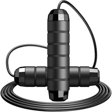 Imagem de Corda preta de salto rápido, 395 cm de comprimento, com corda de pular de aço ajustável com rolamentos de esferas, adequada para fitness e perda de peso