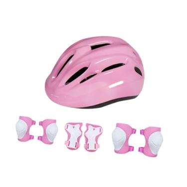 Imagem de UGPLM Conjunto de capacetes de bicicleta infantil de 48 cm a 52 cm, equipamento com joelheiras, cotoveleiras e protetores de pulso para skate, patins e, Rosa