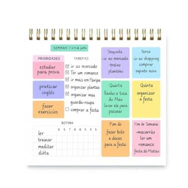 Imagem de Planner Semanal Colorido Não Datado Espiral 50 Folhas - Organização Tarefas Hábitos Produtividade - Portátil 24,5x19cm Papel Sulfite Resistente