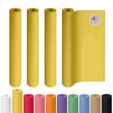 Imagem de Rolo de papel kraft amarelo de 91,4 cm x 3048 cm, pacote com 4 - Papel artesanal de qualidade feito nos EUA para embrulho de presente, artes e artesanato infantil, projetos escolares - 100% reciclado