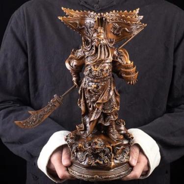 Imagem de FENNYYAR Estátua de Buda Guan Gong Decoração do Deus da Riqueza, 35 cm 35 cm, Ornamento de Artesanato Feng Shui para Escritório Doméstico