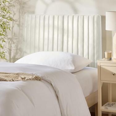 Imagem de Hearth & Harbor Cabeceira dupla apenas, cabeceira flutuante montada na parede, tamanho solteiro, fácil de montar, cabeceiras estofadas de descascar e colar, painéis de parede de cama à prova de som 3D