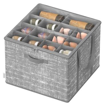 Imagem de SONGMICS Organizador de sapatos para armário, serve para 16 pares, caixa de armazenamento de sapatos, recipiente de tecido com alças e capa transparente, para quarto, entrada, armário, taboa cinza