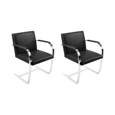 Imagem de Kit 2 Cadeiras Brno Couro Natural Preto Barra Chata Cromada
