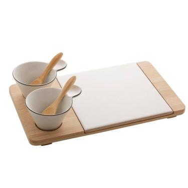 Imagem de Kit Tábua De Queijos Frios Bandeja Petisqueira Conjunto Com 2 Molheiras Lyor