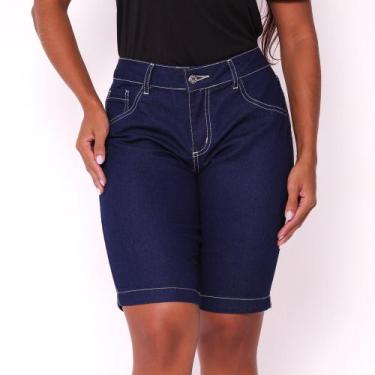 Imagem de Bermuda Feminina Ciclista Tecido Jeans com Elastano Cintura Alta - Fat