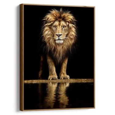 Imagem de Quadro Leão Majestoso do Reino Dourado - Mioquadros, 120x80 cm, Tabaco