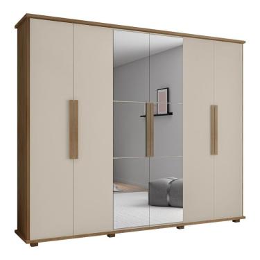 Imagem de Guarda Roupa Casal Bérgamo 6 Portas 4 Gavetas MDP-MDF com Espelho Cinamomo Off White Ca...
