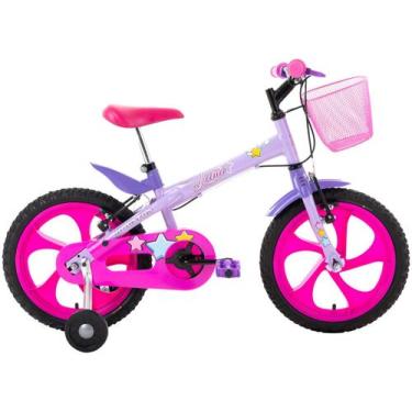 Imagem de Bicicleta Infantil Aro 16 Cestinha Rodinhas Menina Bike Lilás Rosa Hou