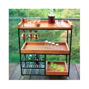 Imagem de Carrinho Aparador Adega Linha Industrial Ferro e Madeira - Minas Rústi