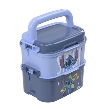 Imagem de Lancheira Infantil Mini Marmita Dupla Stitch 440ml Escola + Garfinho -