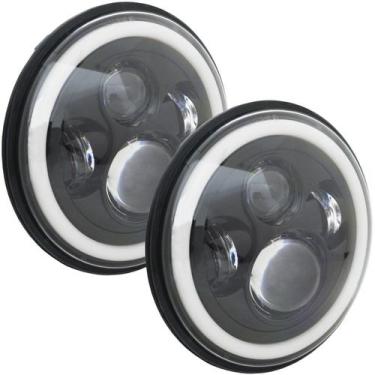 Imagem de Par Farol de Led 7 Pol Angel Eye 60W Drl Seta Jeep Troller Fusca Kombi