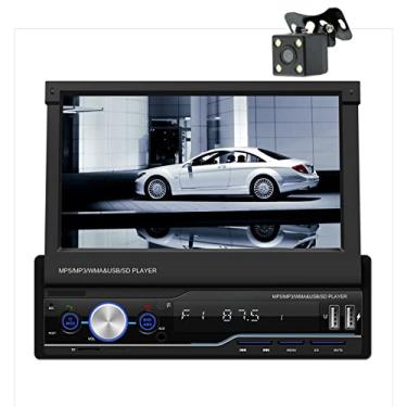 Imagem de Estéreo de carro single din com tela sensível ao toque flip out rádio do carro mp5 player suporte carplay espelho link bluetooth usb tf fm rádio auxiliar câmera de backup