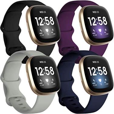 Imagem de Getino Compatível com Fitbit Sense/Versa para mulheres e homens, acessórios esportivos de silicone para relógio Sense 2/Versa 3/4, grande, preto/azul marinho/ameixa/cinza