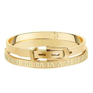 Imagem de Jarlinwel Pulseiras banhadas a ouro prata para homens e mulheres pulseira de aço inoxidável personalizado gravado unissex presente, 7.09 inches (Men's), 6.69 inches (Women's), Aço inoxidável, Sem