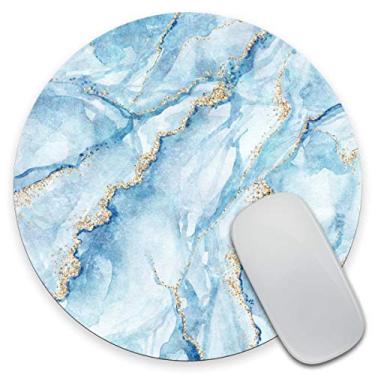 Imagem de Amcove Mármore azul branco com veias de glitter de ouro Mousepad imitação de pedra textura tapete de mouse redondo tapete de mouse de escritório Mousepads com design acessório de mesa presente de escritório