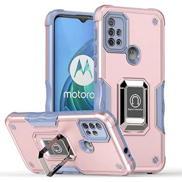 Imagem de 3 em 1 capa de telefone com suporte de anel magnético para Moto G30 resistente a choque capa traseira de telefone ouro rosa