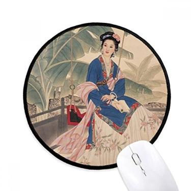 Imagem de Mouse pad Leaf Flower branco azul rosa roupas desktop escritório tapete redondo para computador