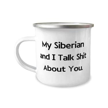 Imagem de Presente de gato siberiano para amigos, My Siberian and I Talk Shit About You, Caneca de camper sarcástica de 355 ml, de amigos